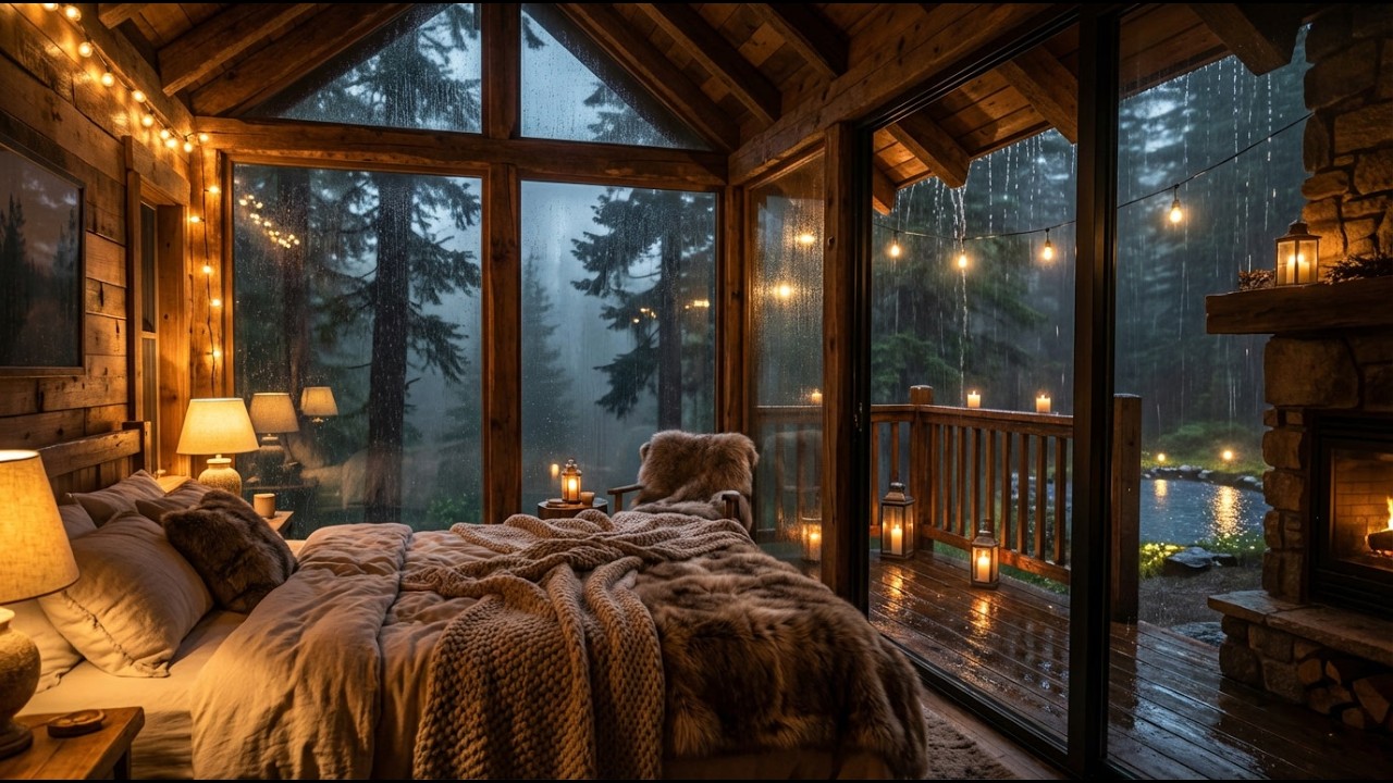 Gentle Night Rain in the Woods with Cabin Ambience for Deep Sleep, Anxiety, Insomnia & Stress Relief