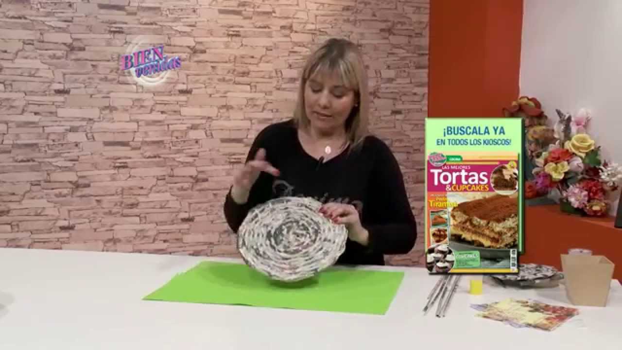 Silvina Buquete - Bienvenidas TV en HD -  Plato para tortas con papel periódico o revistas Cestería
