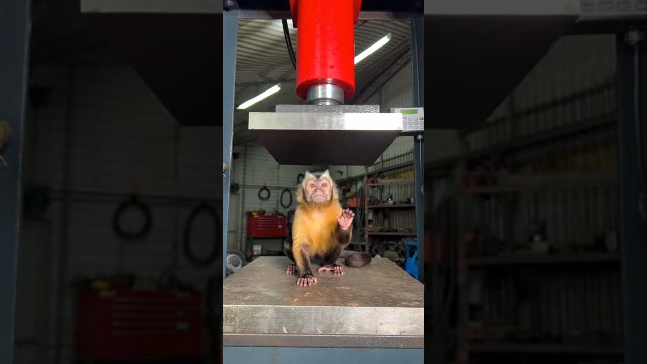 Monkey vs. Hydraulic Press! 🐒💥 Shocking Ending! #ShockingTwist