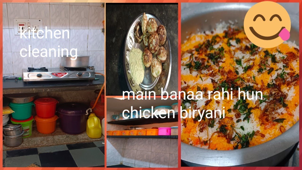full kitchen# cleaning 🧹🧼# Sham ke khane mein# Main banai #cookingchicken biryani 