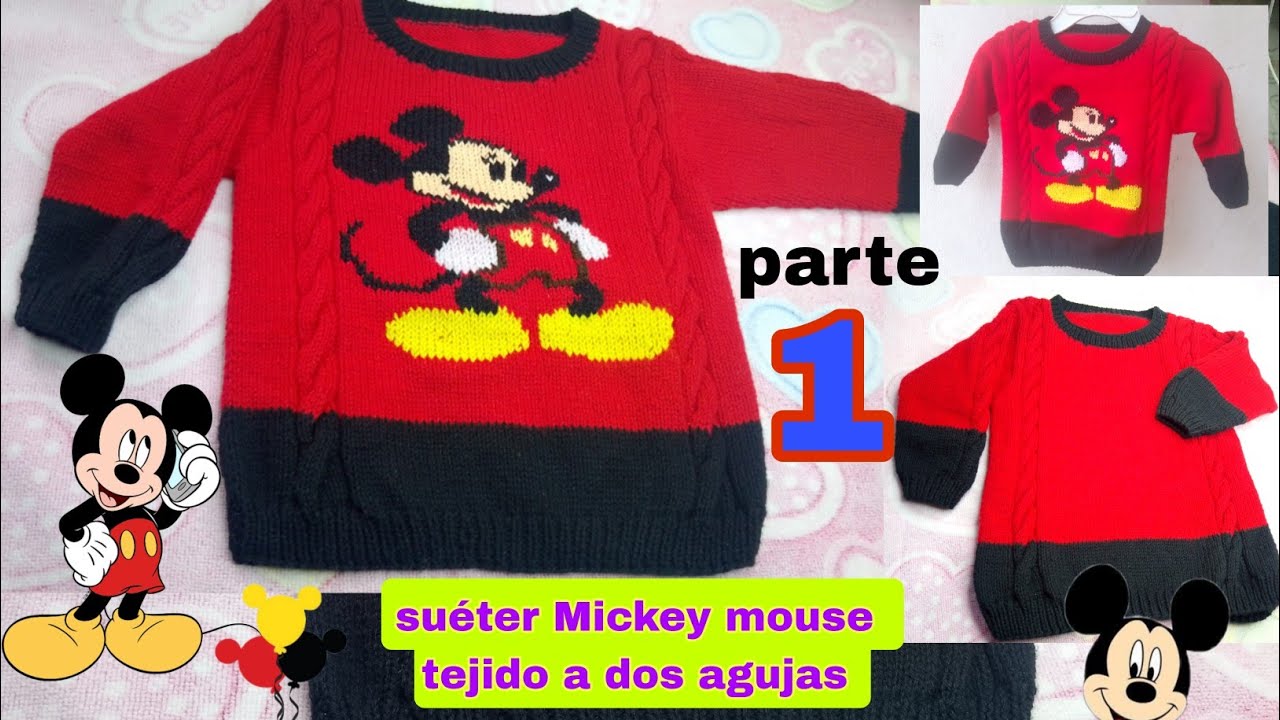 🐭 Suéter/chompa Mickey mouse tejido a dos agujas para niño de 1 a 2 años, parte 1. paso a paso 👍🐭