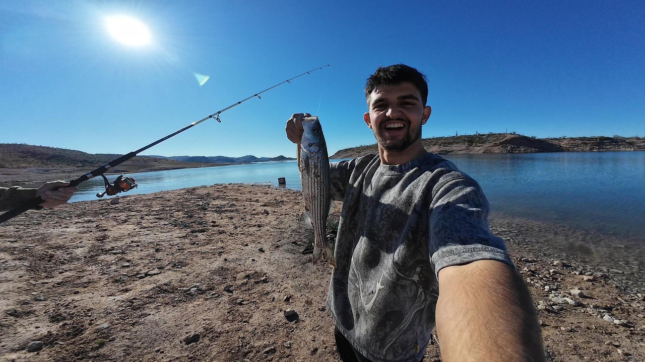 Overnight Boat Camping at Lake Pleasant, Arizona! My First Striped Bass + Grilling Cheeseburgers