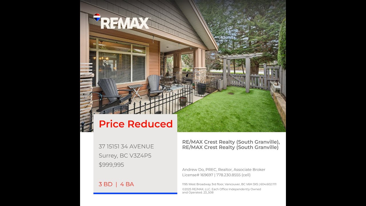 Morgan Creek South Surrey White Rock Townhouse for Sale: 3 bed 3 bath end unit double garage