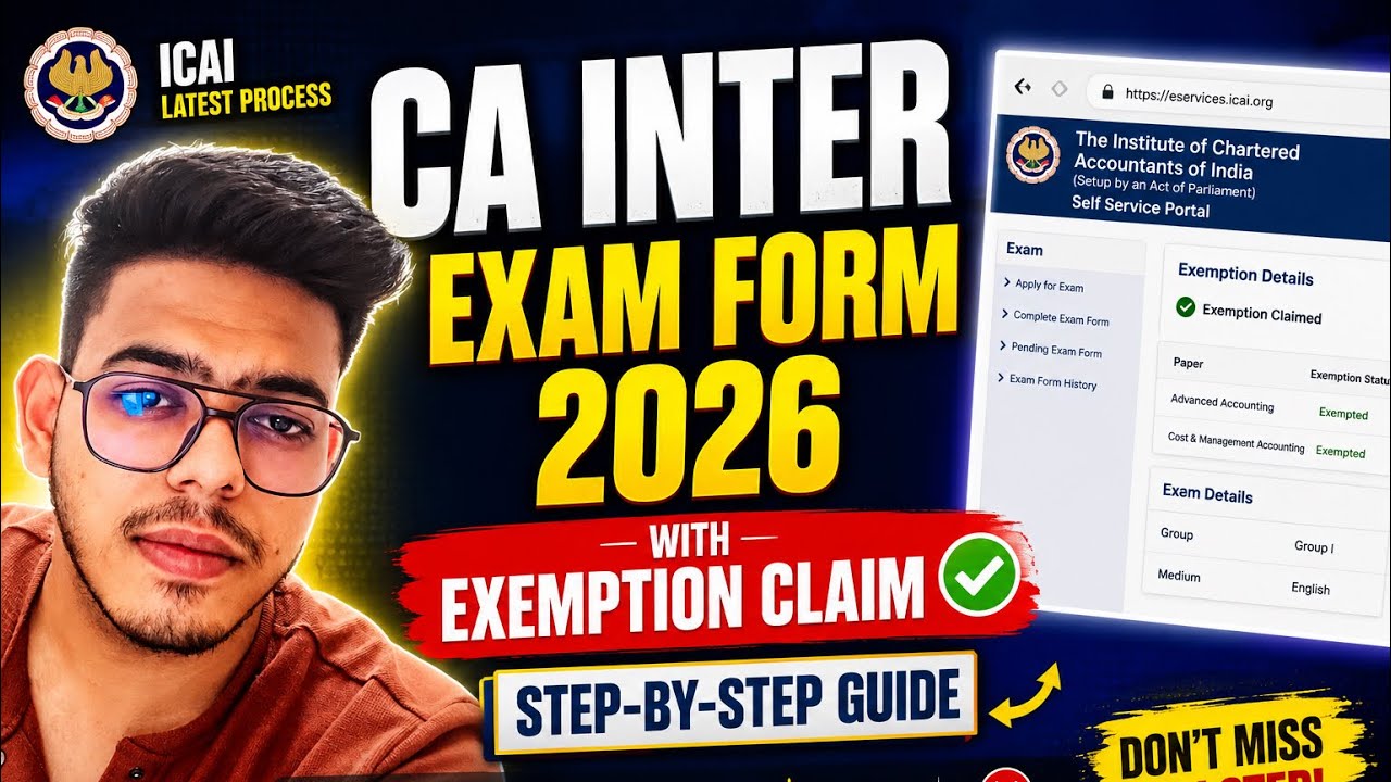 CA Inter Sept 2026 Exam Form Filling | With Exemption Claim ✅ | Step-by-Step Guide | ICAI |  #icai 