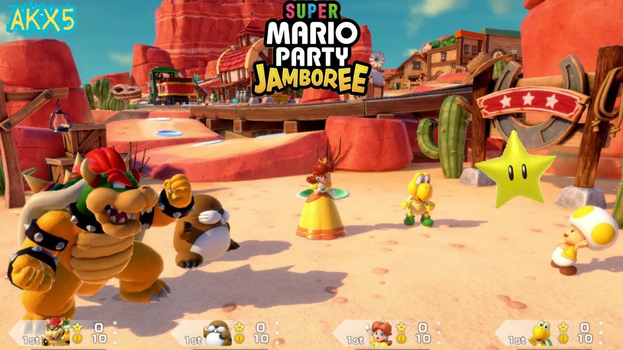 Super Mario Party Jamboree Western Land Monty Mole Vs Bowser Daisy Koopa Troopa Gameplay