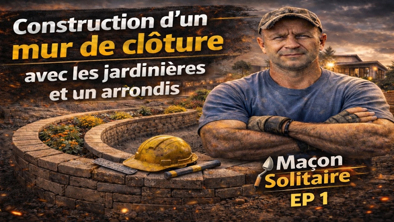 Maçonnerie : Mur de clôture avec jardinières et arrondi – Début du chantier EP1