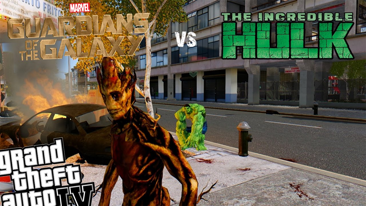 GTA IV Guardians of The Galaxy Groot Mod VS Green Hulk Mod - Who is Stronger??