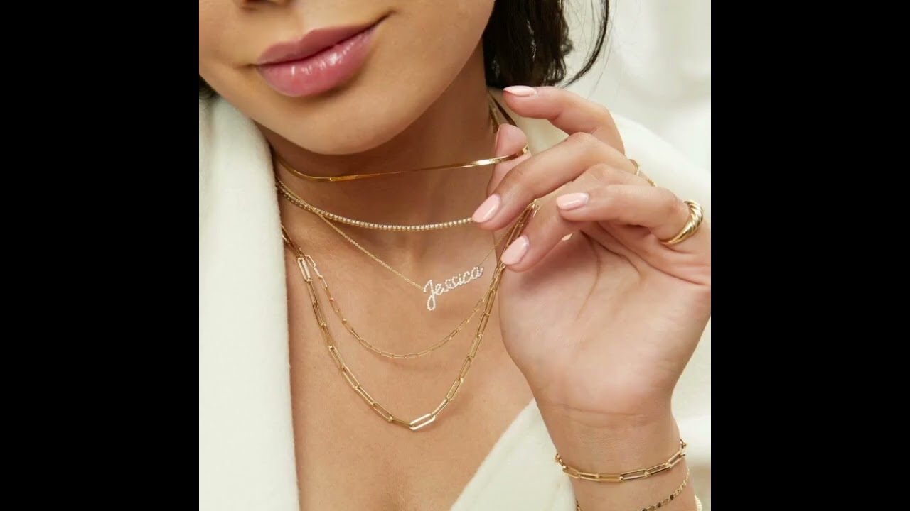 Firstmdam Pure 18K 14K Gold Diamonds Custom Script Name Necklace Pendant