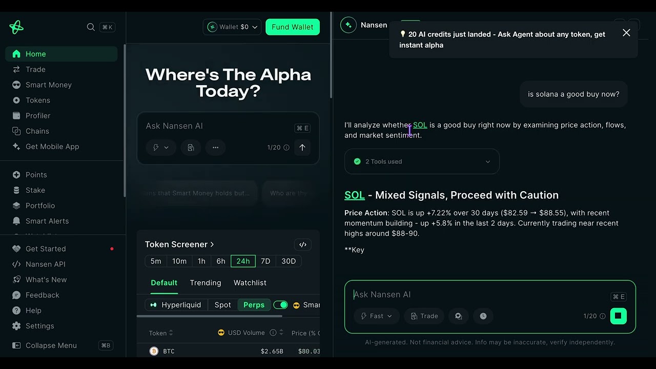 Nansen AI tool. A quick tour on ai crypto search