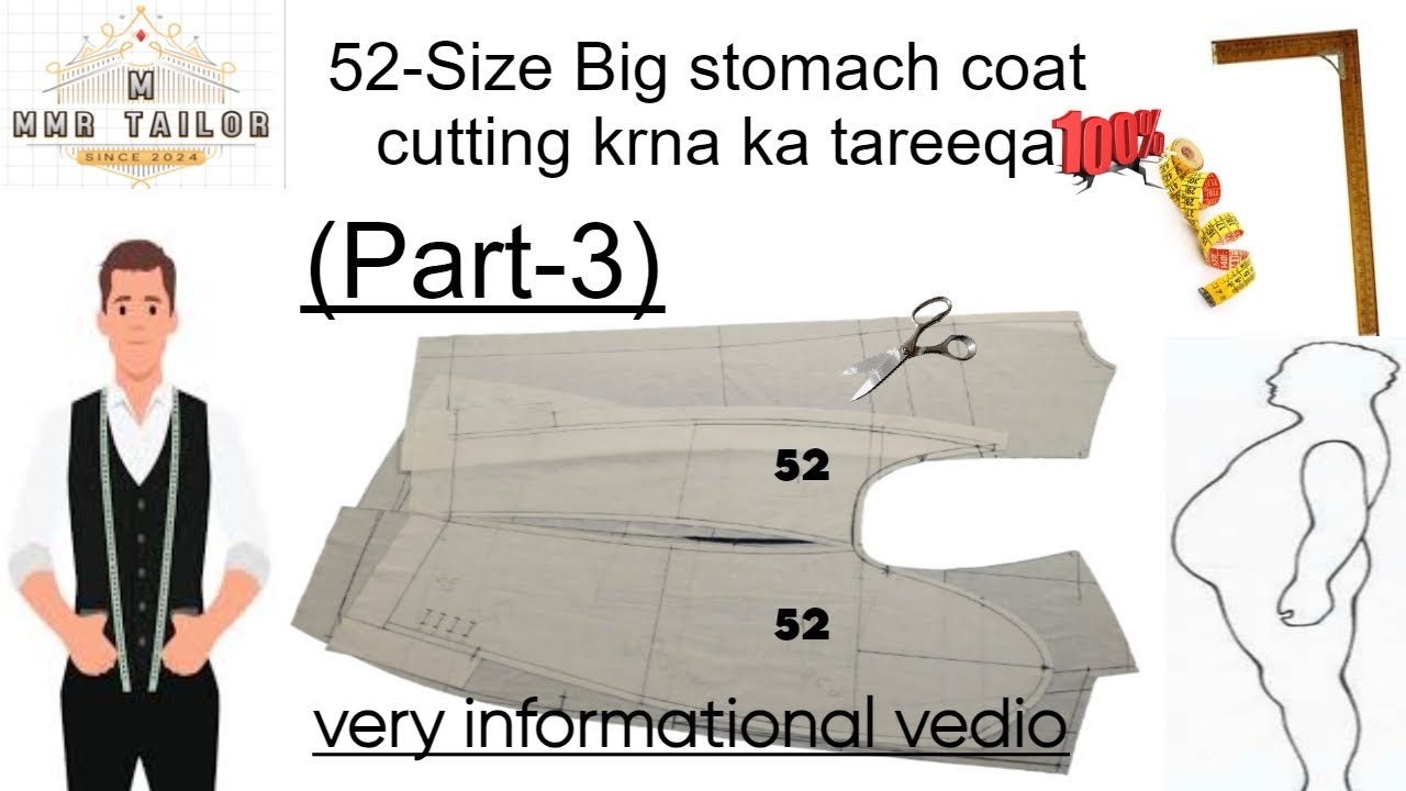 52-Size big stomach coat sleeves cutting method #tailor