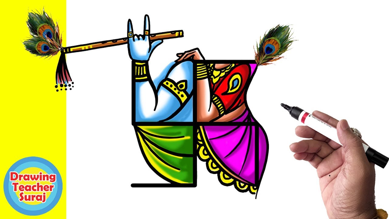 Swastik से Radha Krishna Ji Drawing बेहद खूबसूरती से बनाना सिंखे.