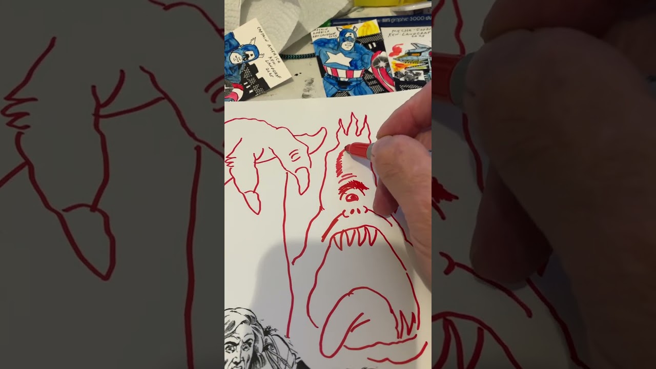 Ken Landgraf draws a remark on his new art book!! “Barbarians Sharks & Monsters” !! 