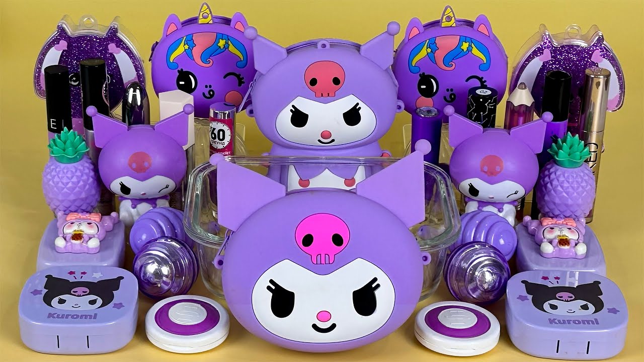 KUROMI SLIME. Mixing makeup and glitter into Clear Slime. Satisfying Slime Videos 2160p.