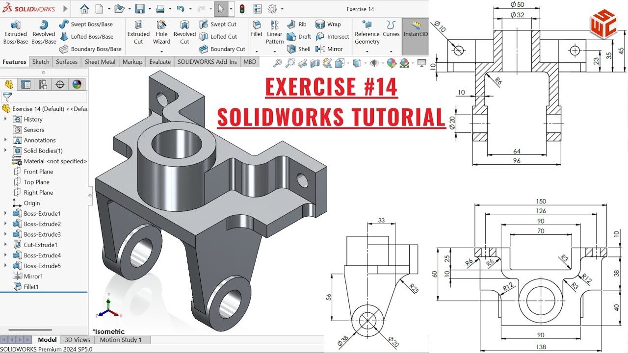 Учебное пособие по 3D-моделированию в SolidWorks &ndash; Упражнение 14 | Пошаговое руководство