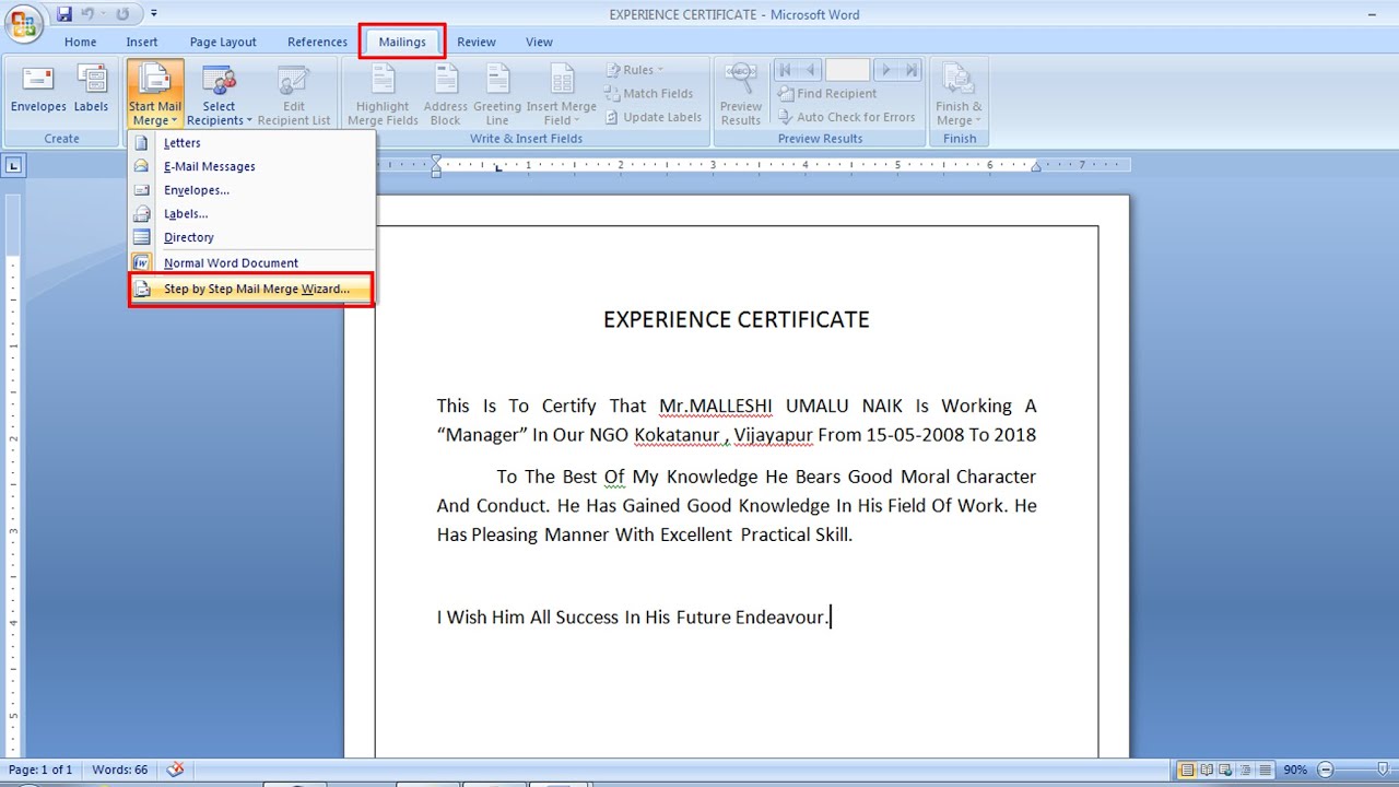 Step by Step Mail Merge Wizard in Word 2007-10 ಕನ್ನಡದಲ್ಲಿ ಮೇಲ ಮರ್ಜ್ ಮಾಡುವುದು ಈಗ ಅತ್ಯಂತ ಸರಳವಾದ ವಿಧಾನ