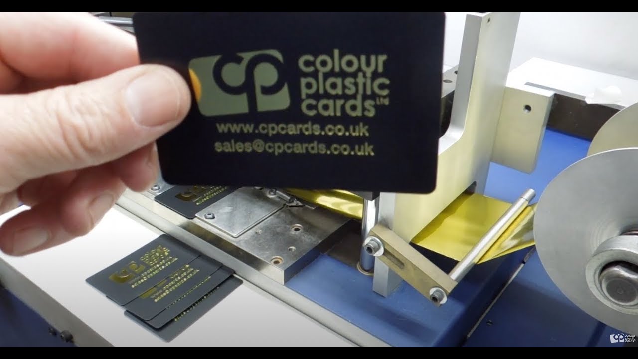 Hot foil printing onto plastic cards in action
