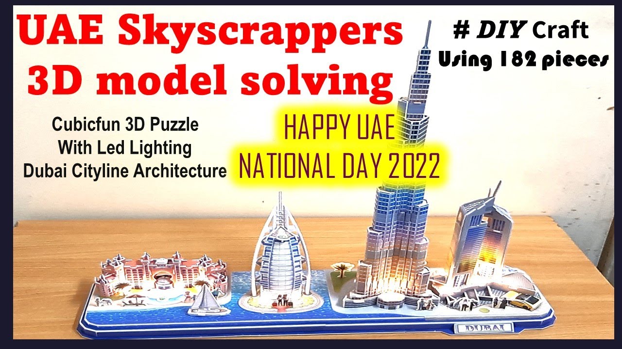 UAE Skyscraper model Dubai Architecture DIY Craft Instruction 3D Puzzle Cubicfun Dubai with LED