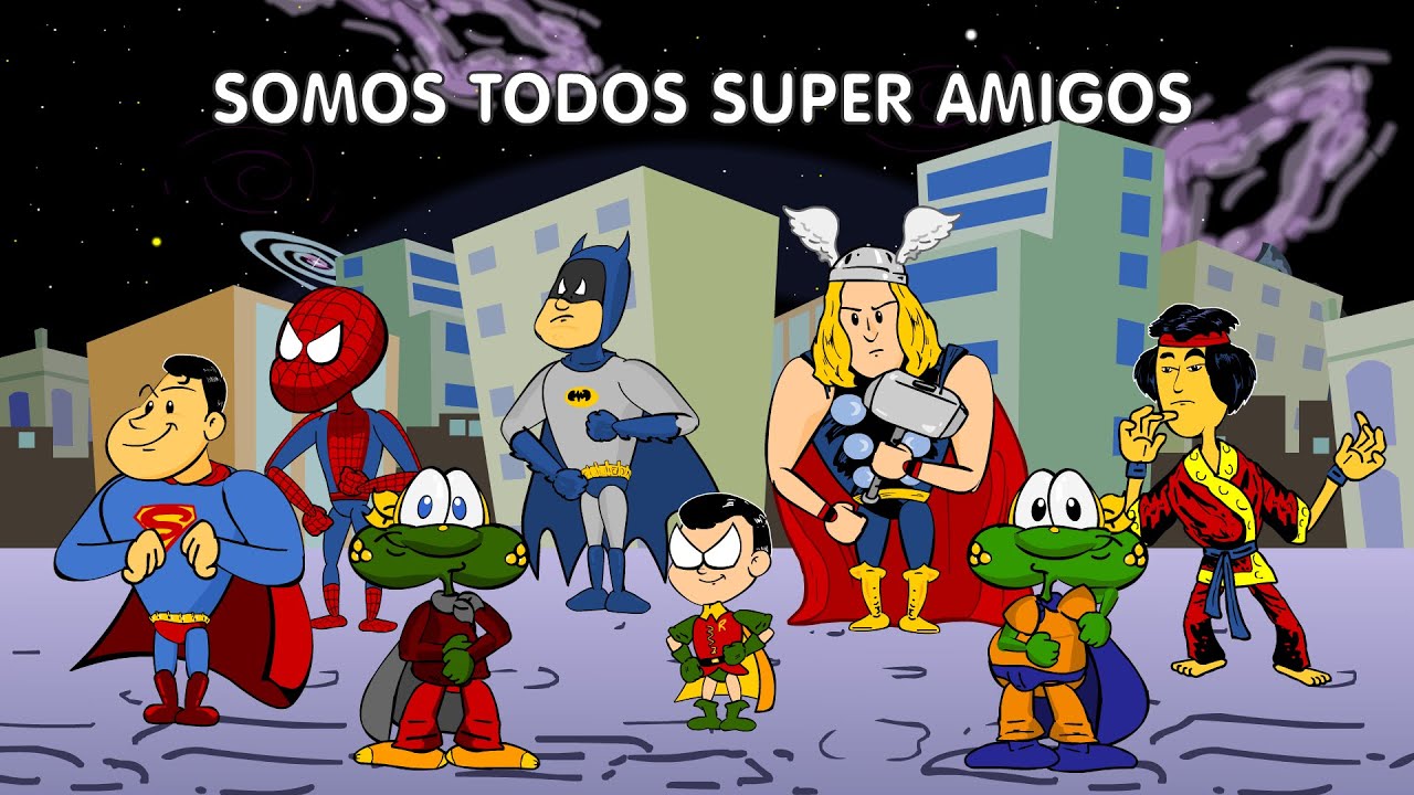 Somos Todos Super Amigos - clipe animado com Batman e Robin, Homem Aranha, Superman, Thor, King Fu