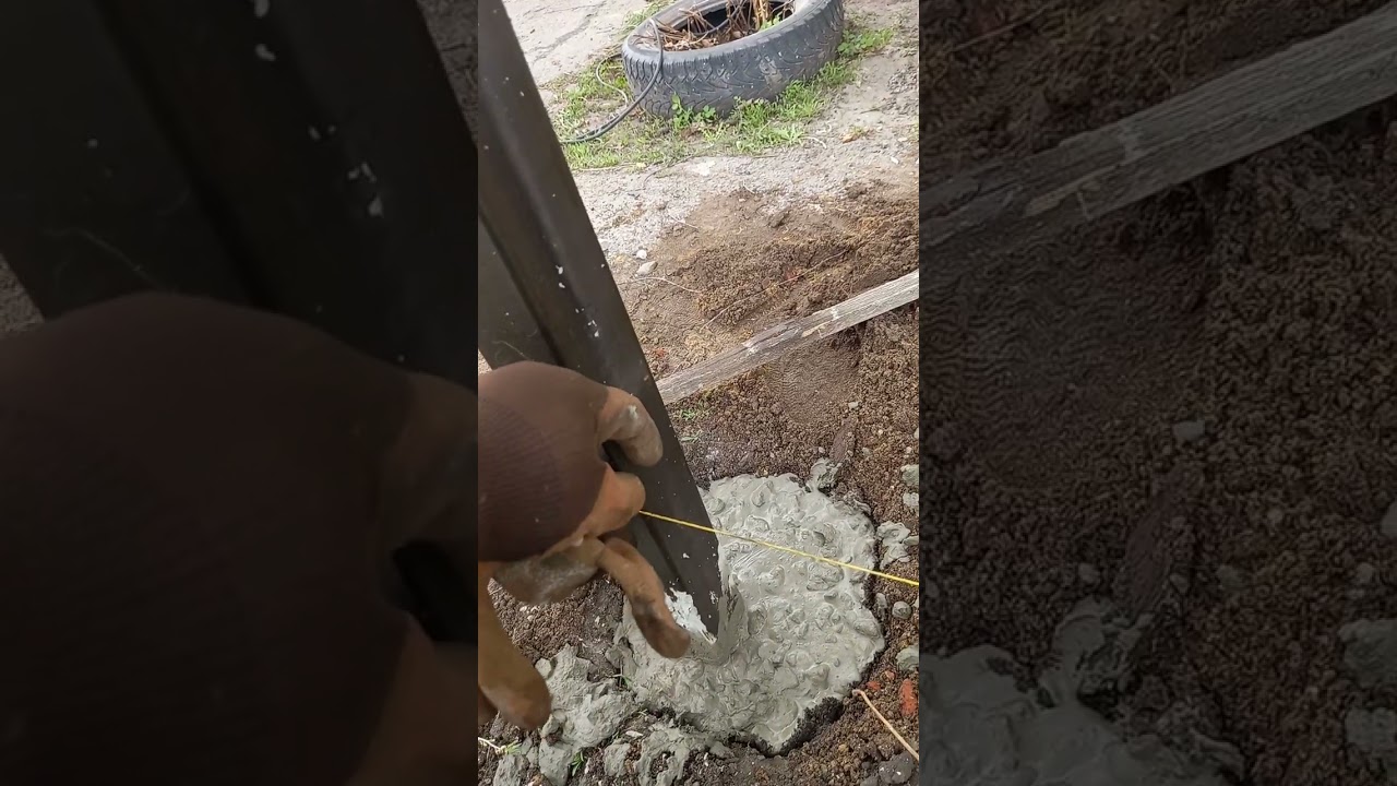 Установка столбов для забора.