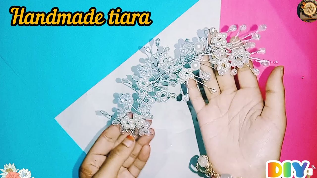 How to make pearl crystal tiara| handmade tiara with Crafty aim  ❤️🙂 | diy tiara