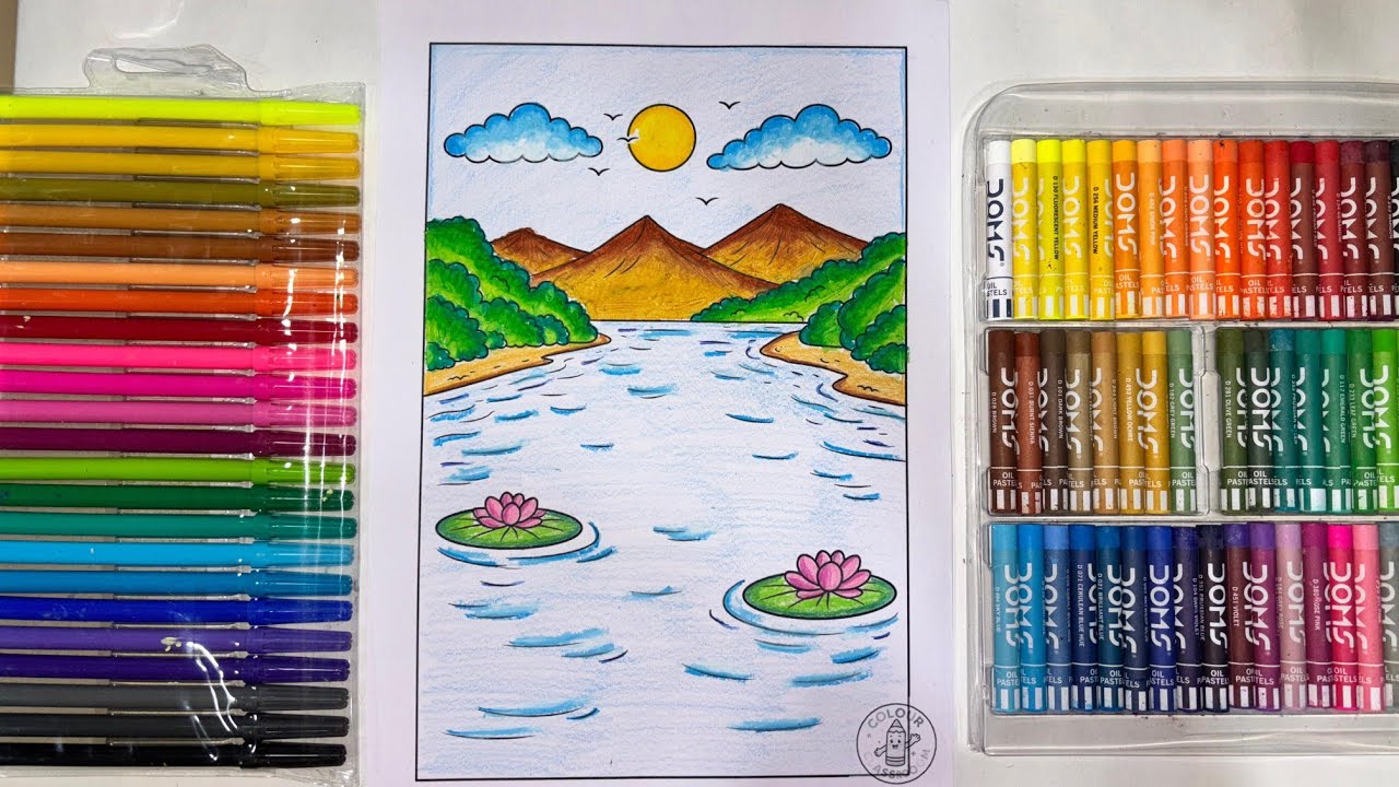 Beautiful Nature Scenery Drawing with Oil Pastels 🎨 | Easy Landscape Coloring for Kids & Beginners