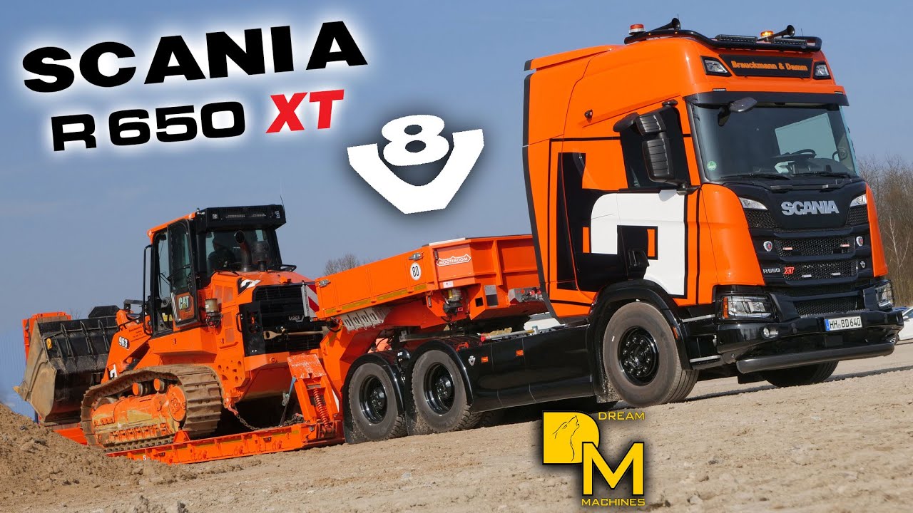 SCANIA V8 R650 XT OVERSIZE LOAD moving tracked loader CATERPILLAR 963🚛🚧🚚