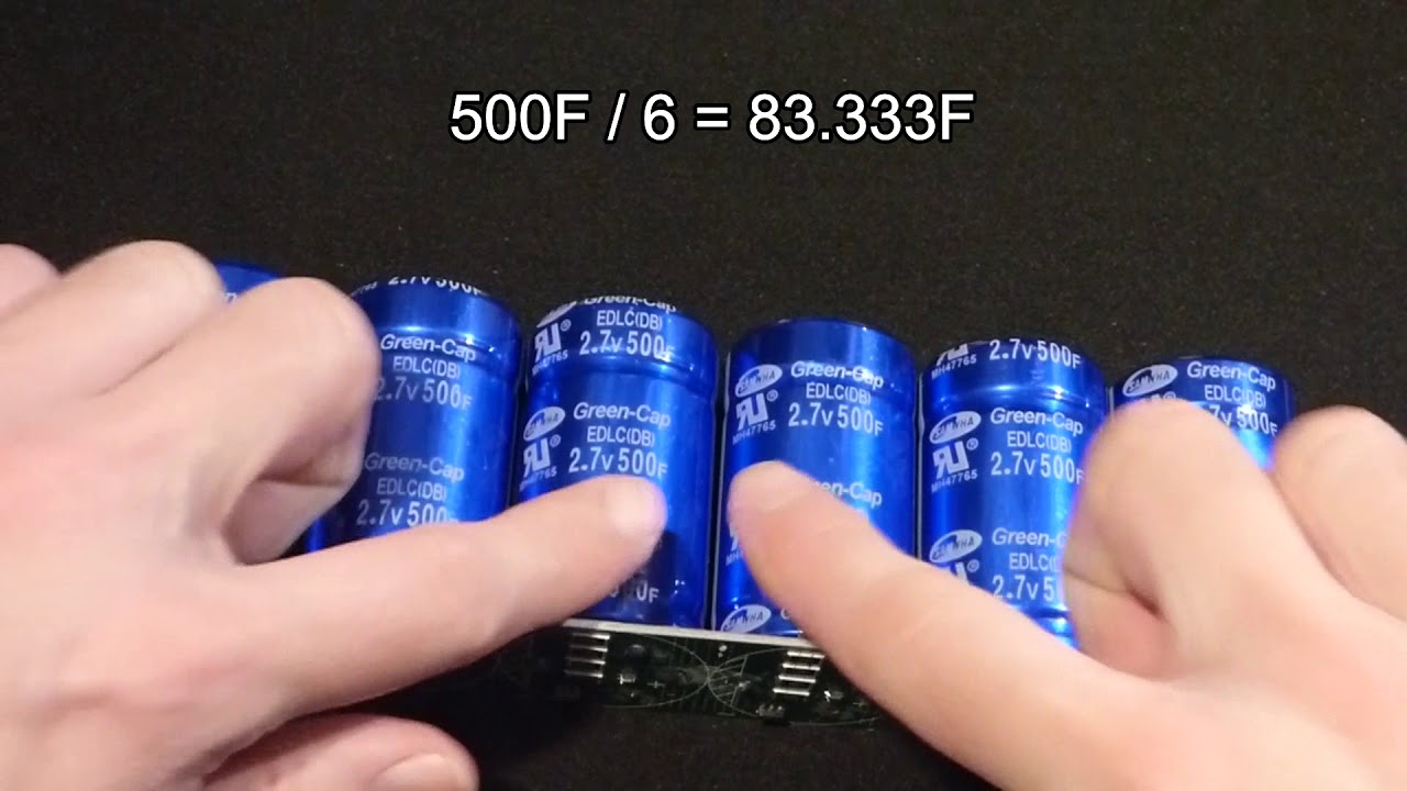 My 6 series 2.7V 500F supercapacitors w protection board for 16.2V 83.333F unit