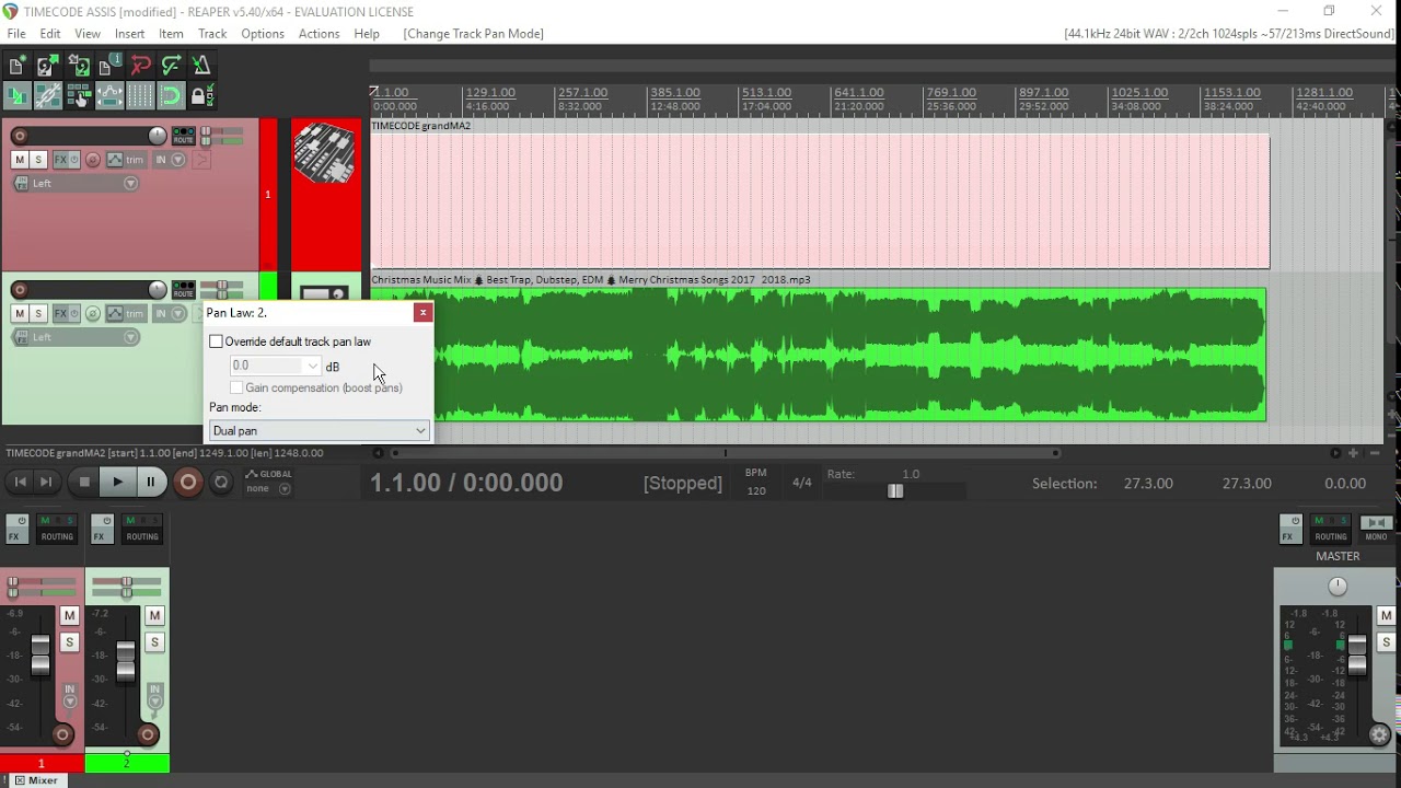 Timecode entre o Reaper com Console grandMA2 Fisico ou Wing (Separar Áudio L e TimeCode R)(parte-2)