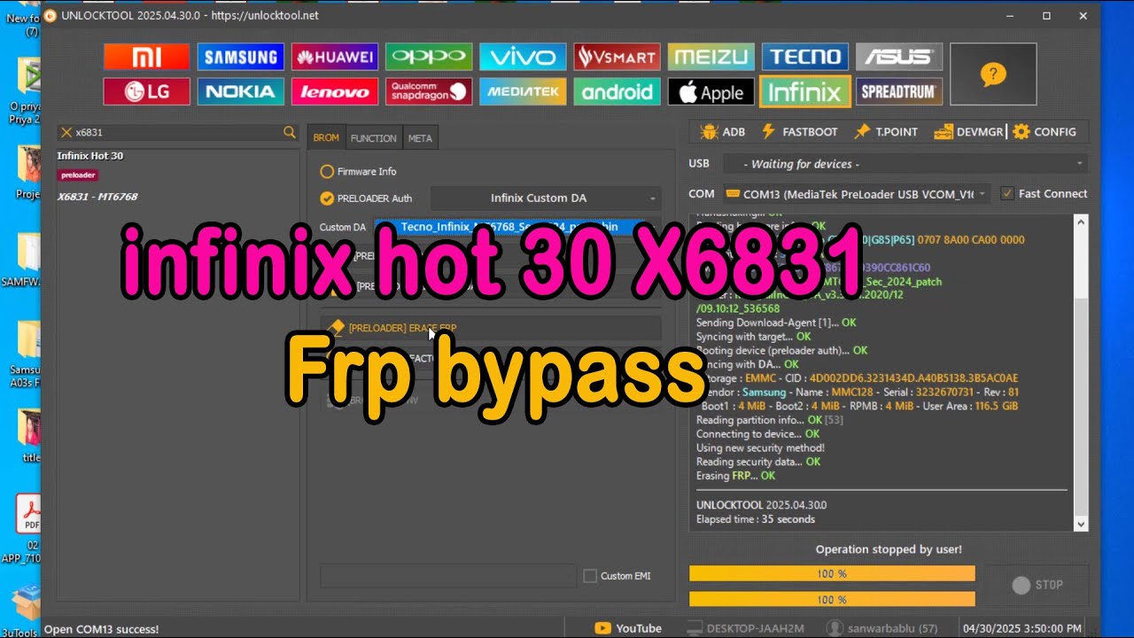 infinix hot 30 X6831 frp bypass unlock tool