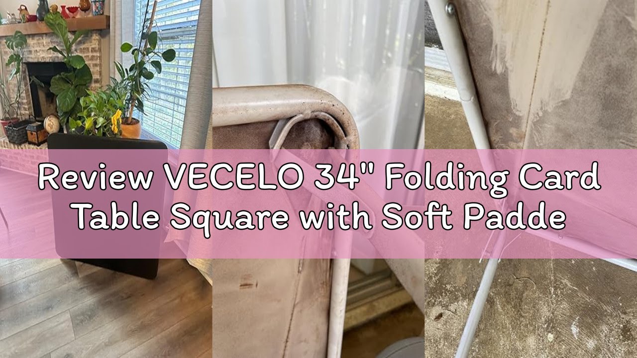 Review VECELO 34'' Folding Card Table Square with Soft Padded Tabletop, Portable for Dining Room, Pa