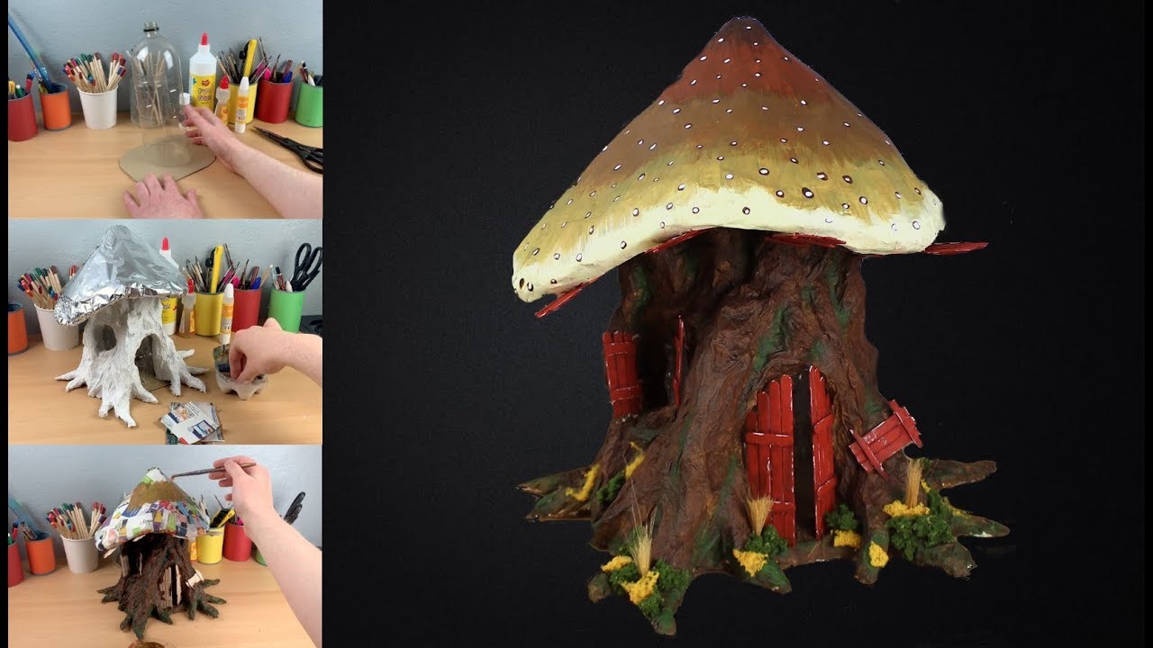 How To Make a Paper Mache Fantasy Mushroom ,Toadstool ,Fairy Garden Tree House