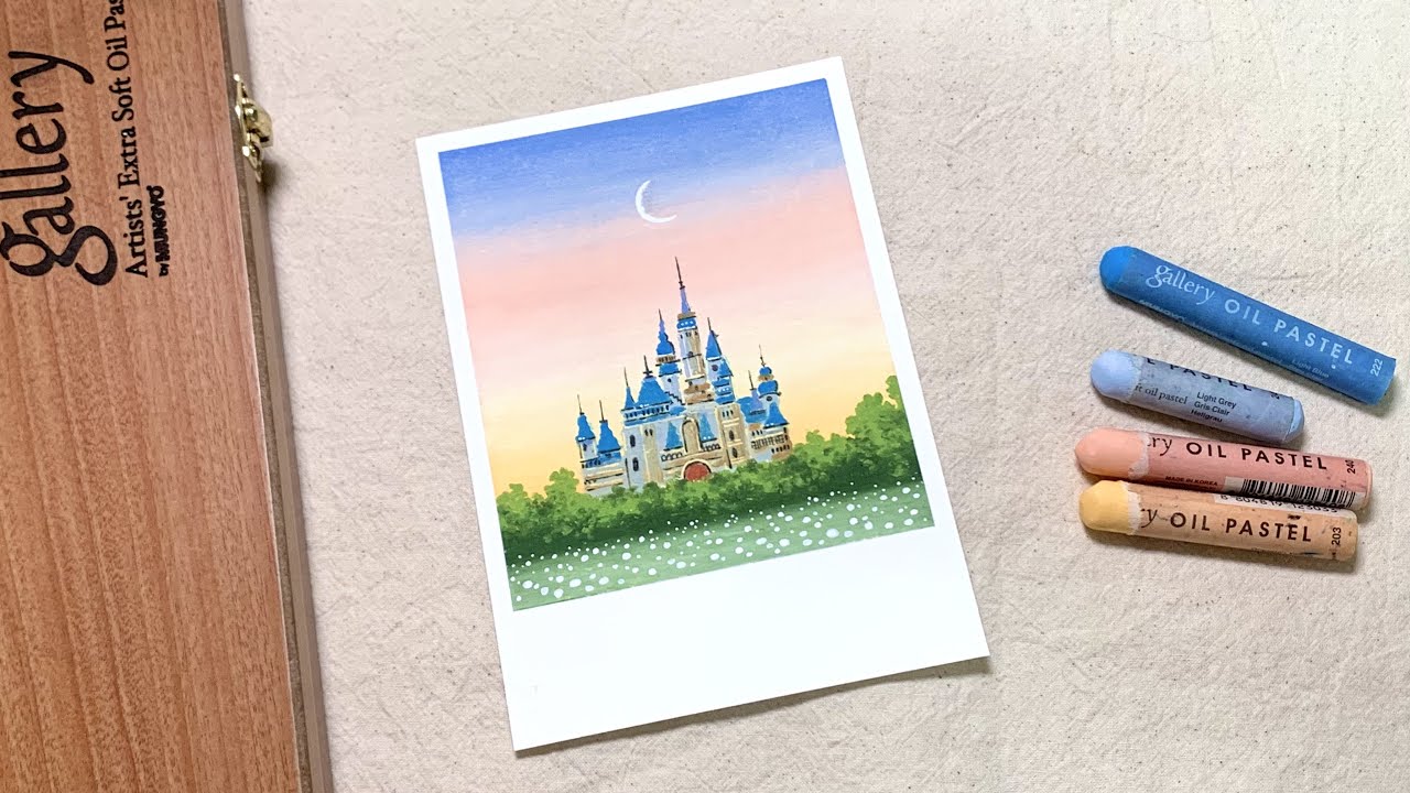 오일파스텔로 디즈니 신데렐라 성 그리기🏰 | Drawing Disney Cinderella Castle with Oil Pastel for beginner