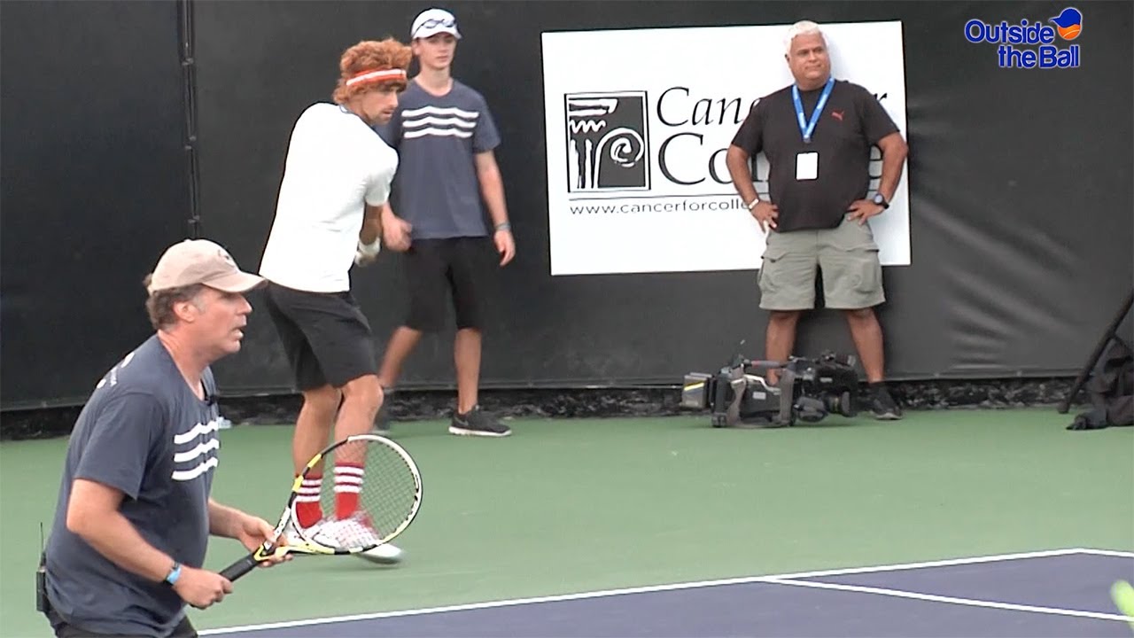 Novak Djokovic Hangs on the Court Will Ferrrell, Redfoo, Stan Wawrinka, Rebel Wilson