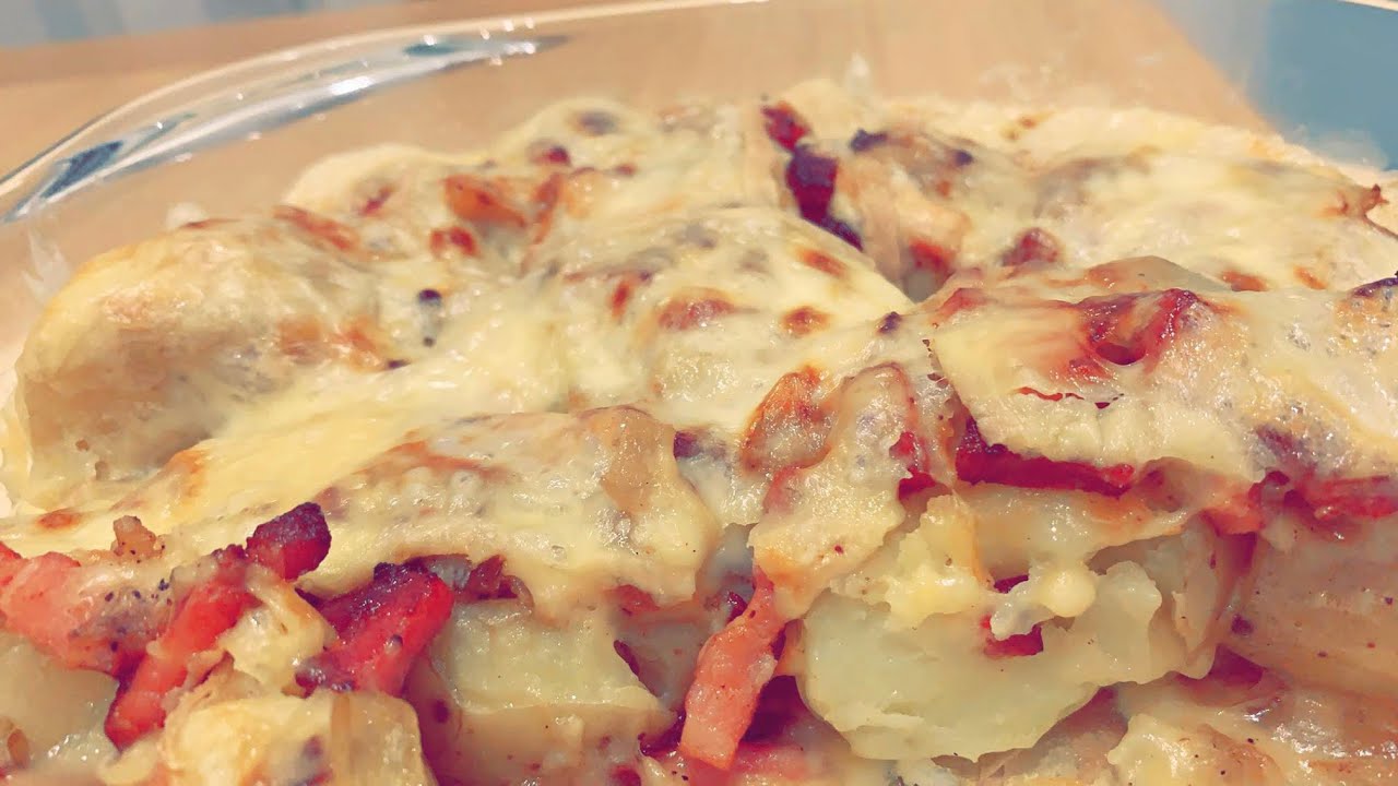 Fromage Raclette au four aux pommes de terre, lardons & oignon - Recette # 272