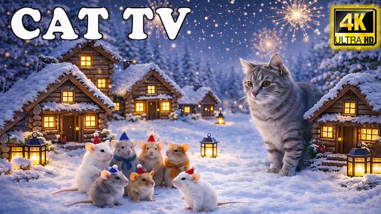 Cat TV 🐭 Real Mice Pop-Out Maze | Cat Games Cozy New Year Entertainment for Home-Alone Cats 🎇