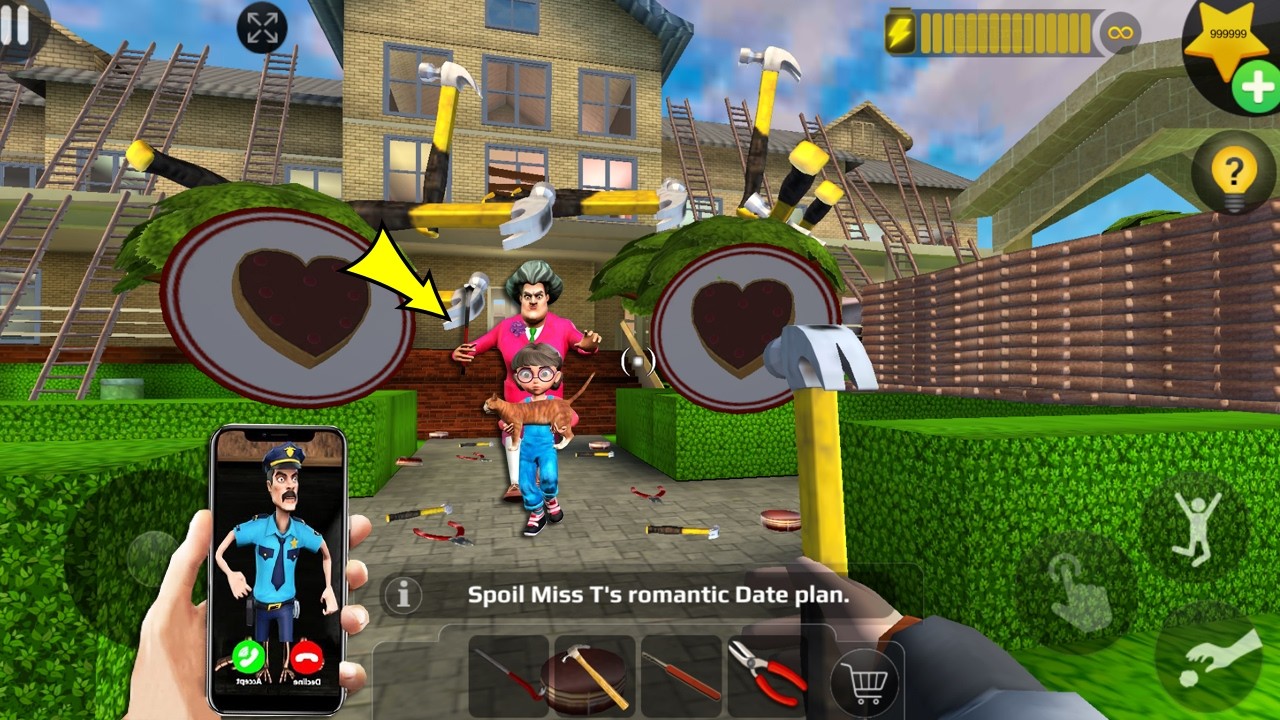 Scary Teacher 3D - троллинг мисс Т, множество лестниц и ловушек (мод-меню), часть 5505 #scaryteac...