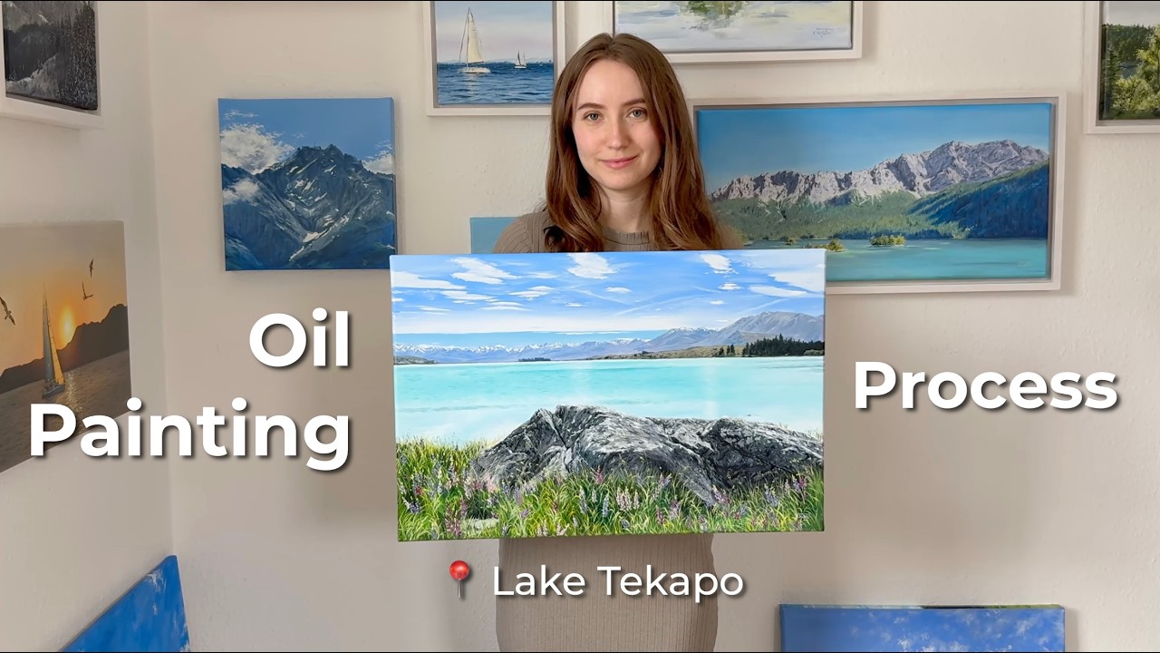 Relaxing Oil Painting Process: Lake Tekapo Landscape, New Zealand, Mountains & Lake 4K