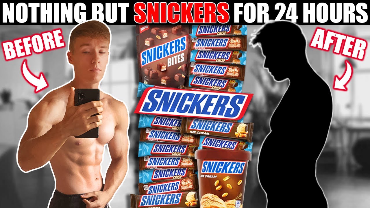 I ate nothing but SNICKERS for 24 HOURS! **Before & After**