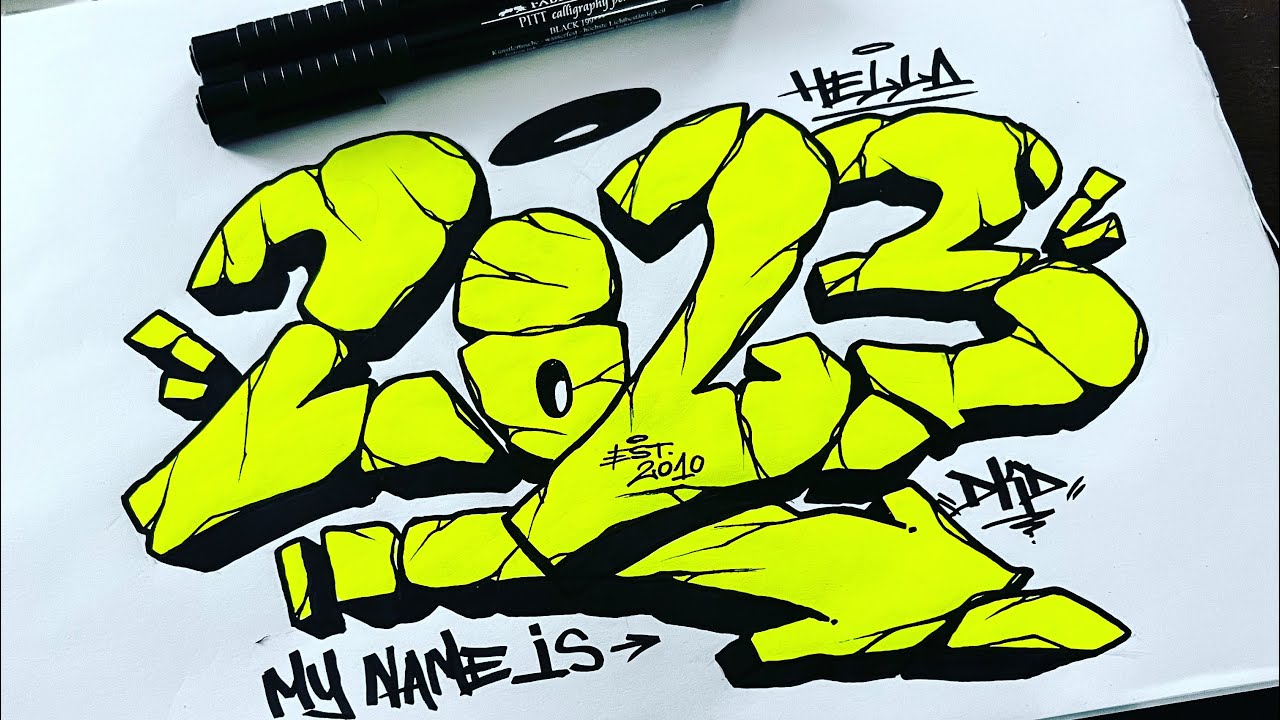 How to draw the numbers of the year 2023 in a graffiti style - Happy New Year Tutorial 🎆