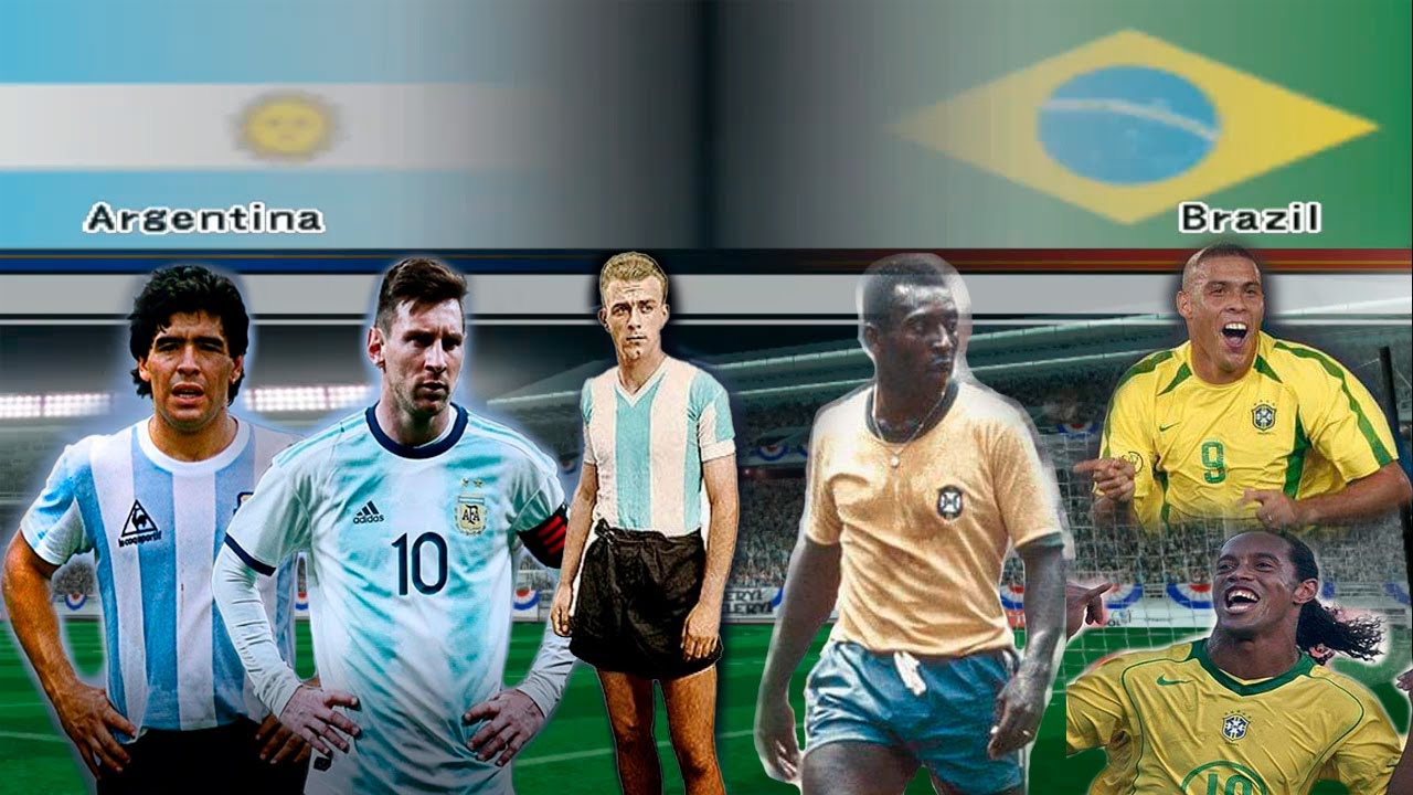 ARGENTINA Vs. BRASIL (Maradona, Messi, Di Stéfano  Vs.  Pelé, Ronaldo, Ronaldinho)