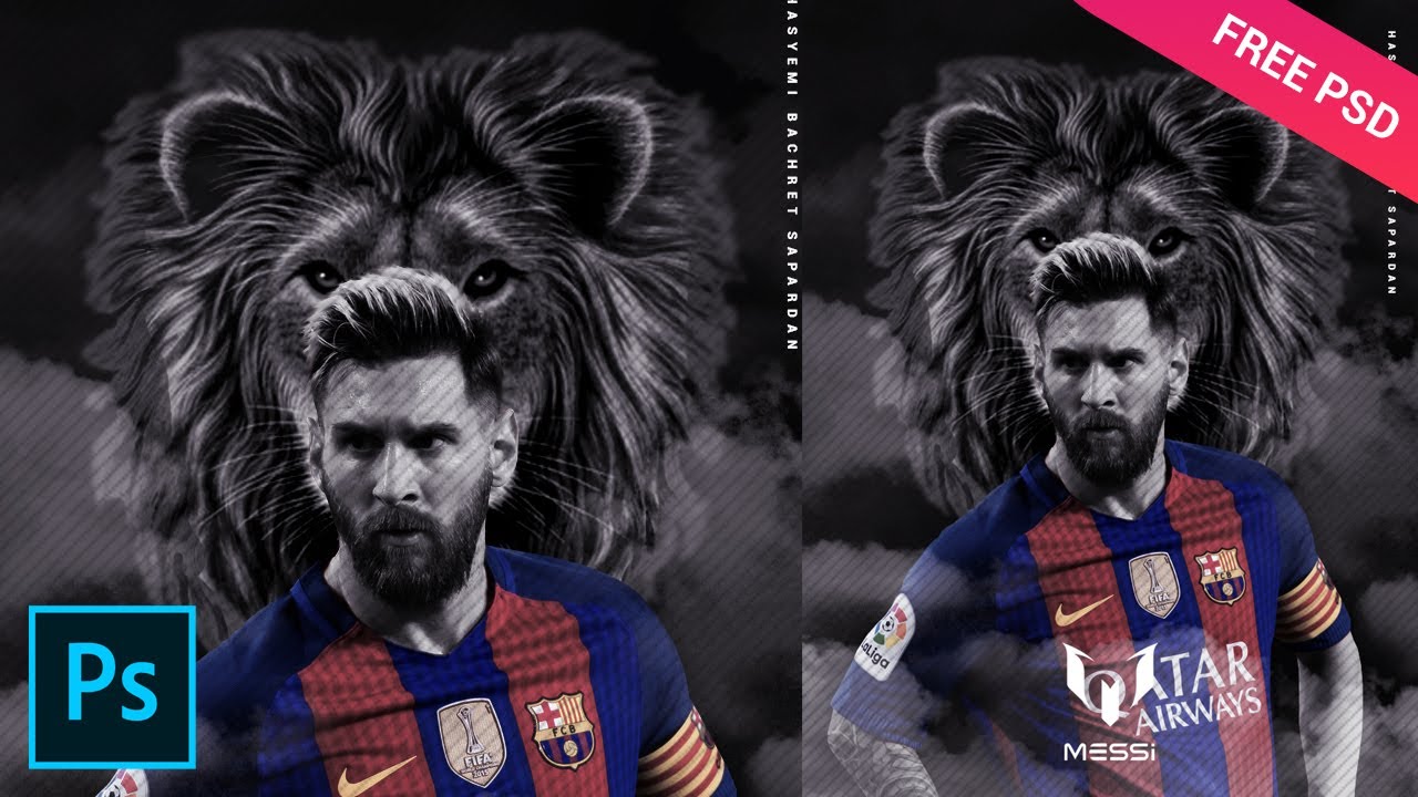 Football Poster Lionel Messi Leo BW - Tutorial Photoshop CC 2020