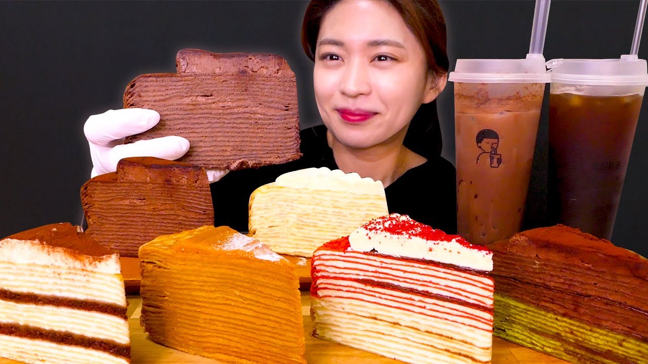 🍰Crepe Cake😍꾸덕하고 달달한 디저트 39 크레이프 케이크 종류별 먹방❤[Chocolate,Green Tea,Caramel,Tiramisu,Custard]Mukbang