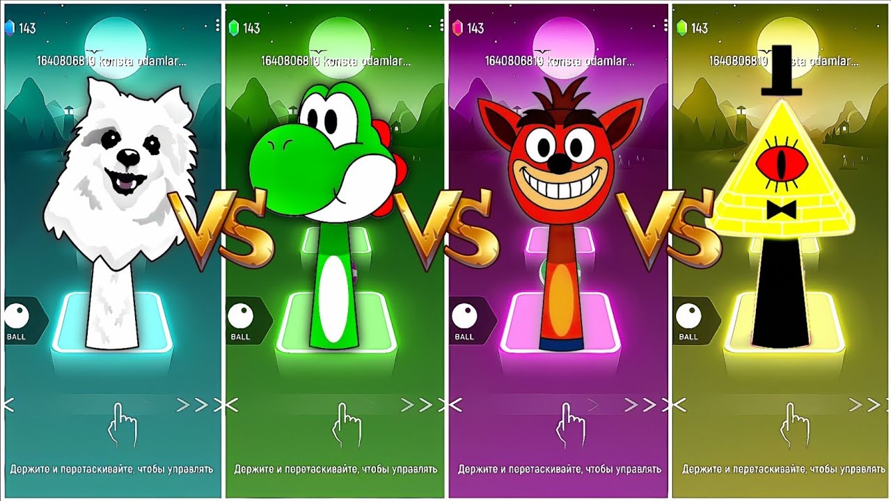 SPRUNKI OC GABE THE DOG VS YOSHI VS CRASH BANDICOOT VS BILL CIPHER COFFIN DANCE SONG IN TILES HOP