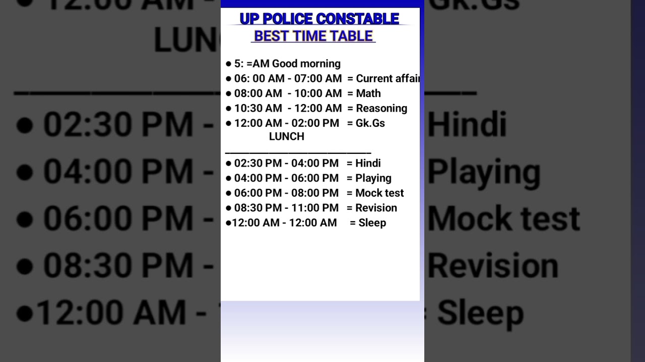 BEST TIME TABLE IN UP POLICE CONSTABLE 2023 - 2024 💪#allexam #timemanagement #1millionviews 😔🙏 pleas