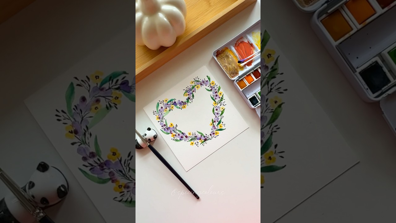 Paint an easy wreath with Q tips #watercolorpainting #watercolour #flowerpainting #artshorts #arts