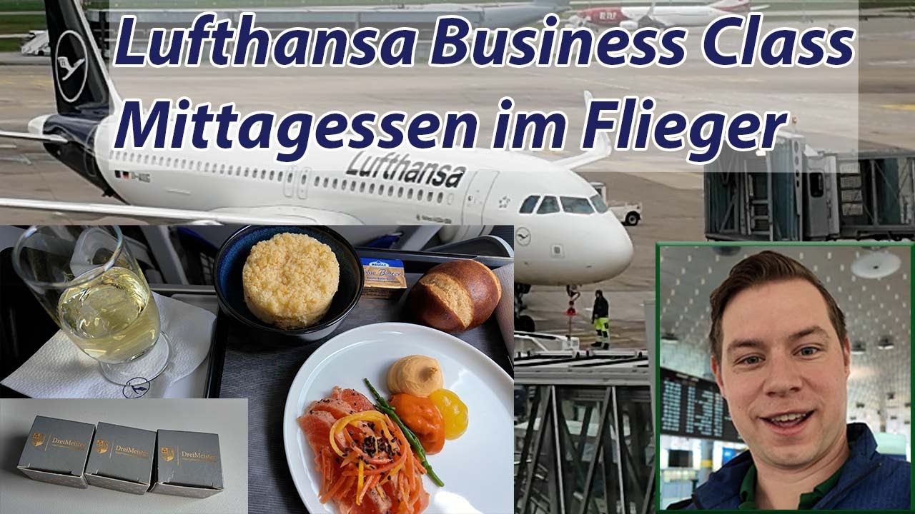 Mittagessen im Flugzeug in der LUFTHANSA BUSINESS-Class auf der Kurzstrecke nach München