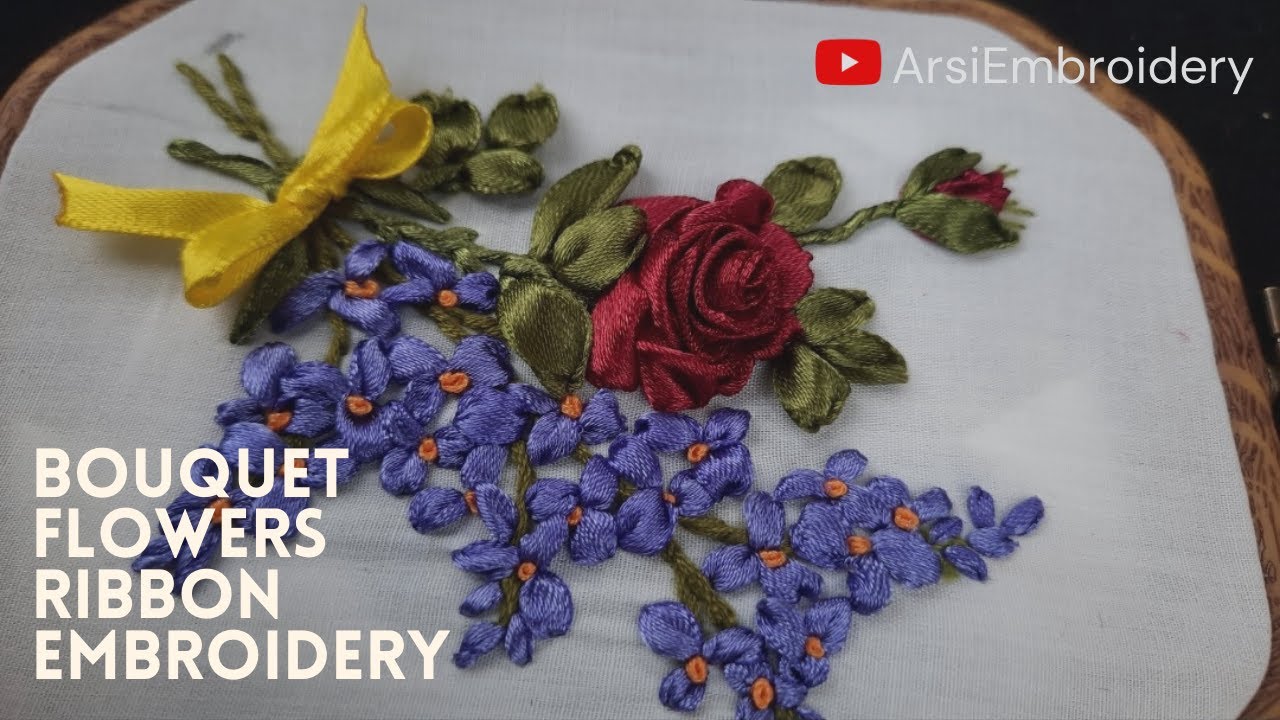 Tutorial sulam mawar pita untuk pemula | buket bunga sulam pita|Ribbon Embroidery Tutorial