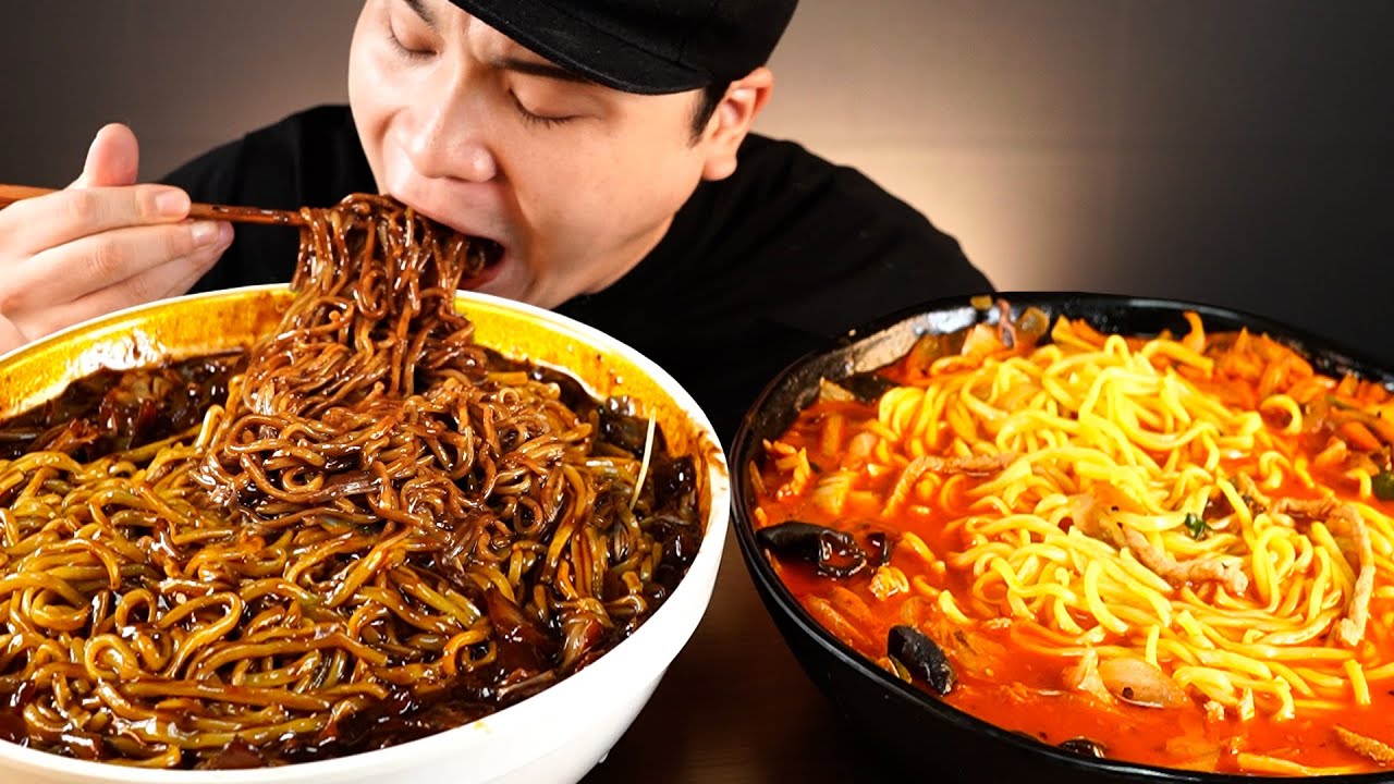 짜장면, 짬뽕 두개 다 먹고싶어서 한그릇씩 먹방~!! 리얼사운드  ASMR Mukbang(Eating Show)