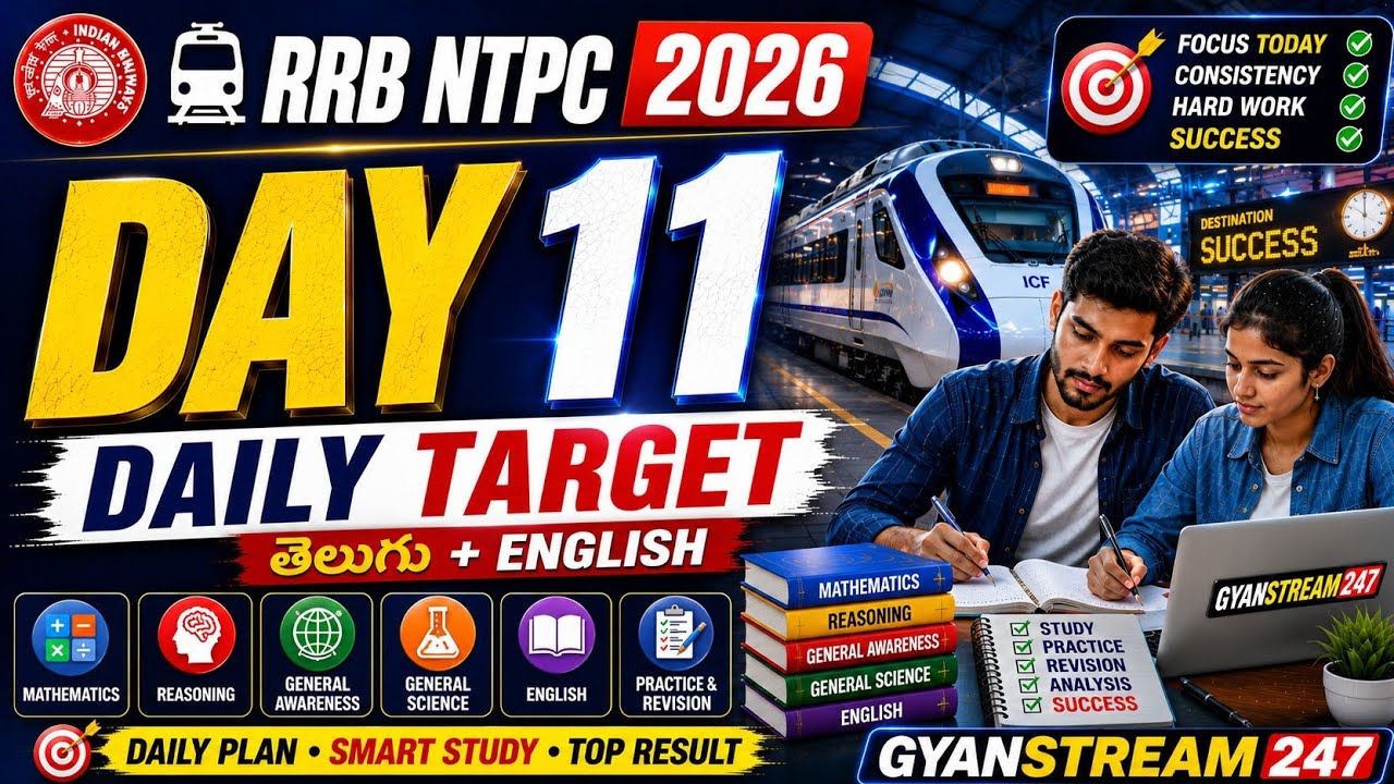 RRB NTPC 2026 Daily Target | Day 11 | తెలుగు + English | Complete Study Plan | GYANSTREAM247