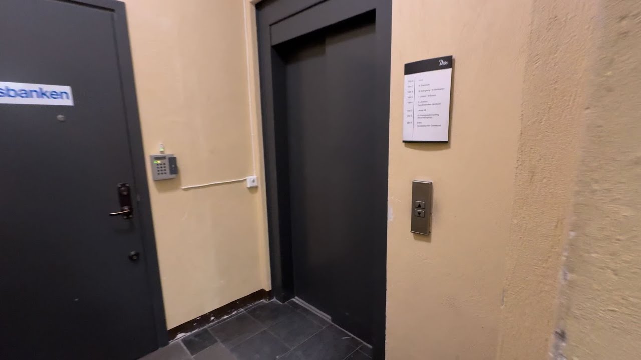 Östersund⁩, Sweden:  Epic but busy Schindler Scenic elevator at Prästgatan 25